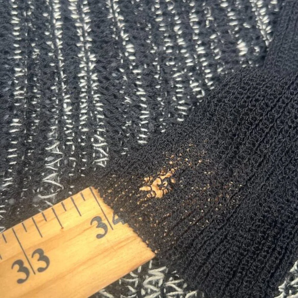 Eileen Fisher Sweater Womens PP / XS Black Tan Sheer Pullover Wool Linen Box Top